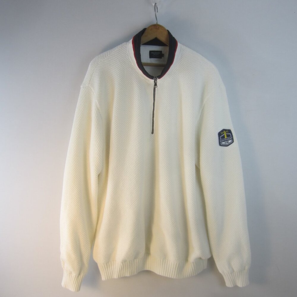 Holebrook Sweden Men XL Red White Blue Organic Cotton Zip Sweater Nantucket RISK - Picture 12 of 12